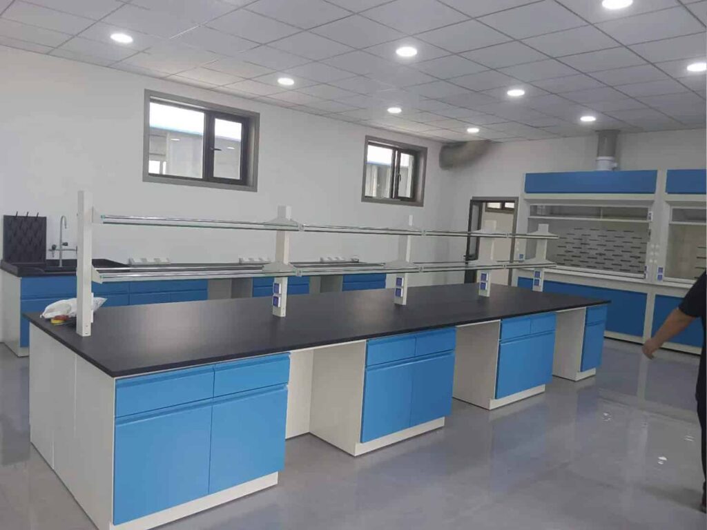 Lab bench with shelves