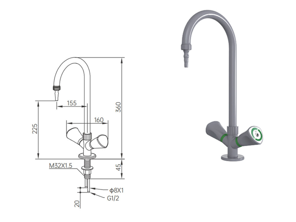 Laboratory hot and cold water faucet