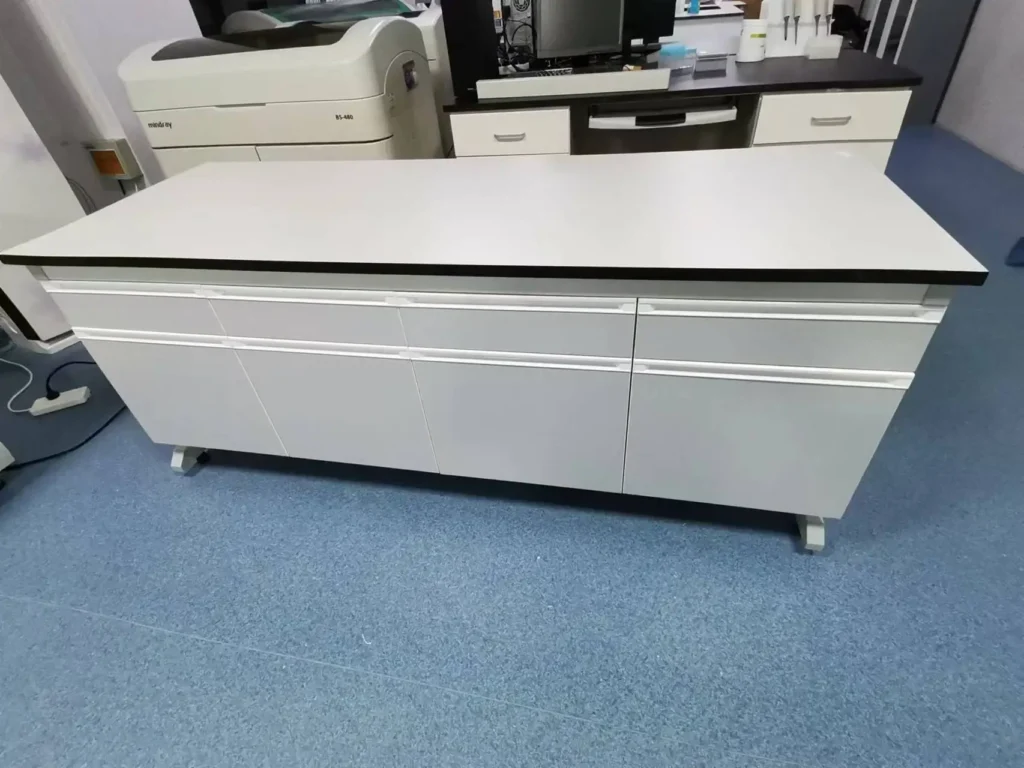 White and light gray laboratory modular furniture