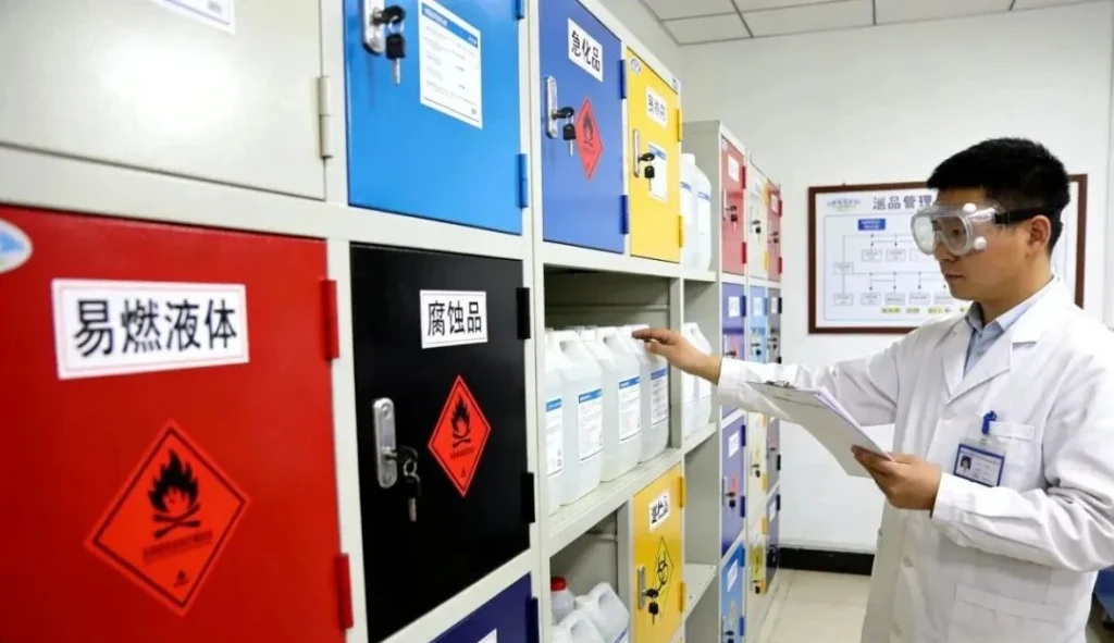Hazardous chemical storage cabinets in laboratory