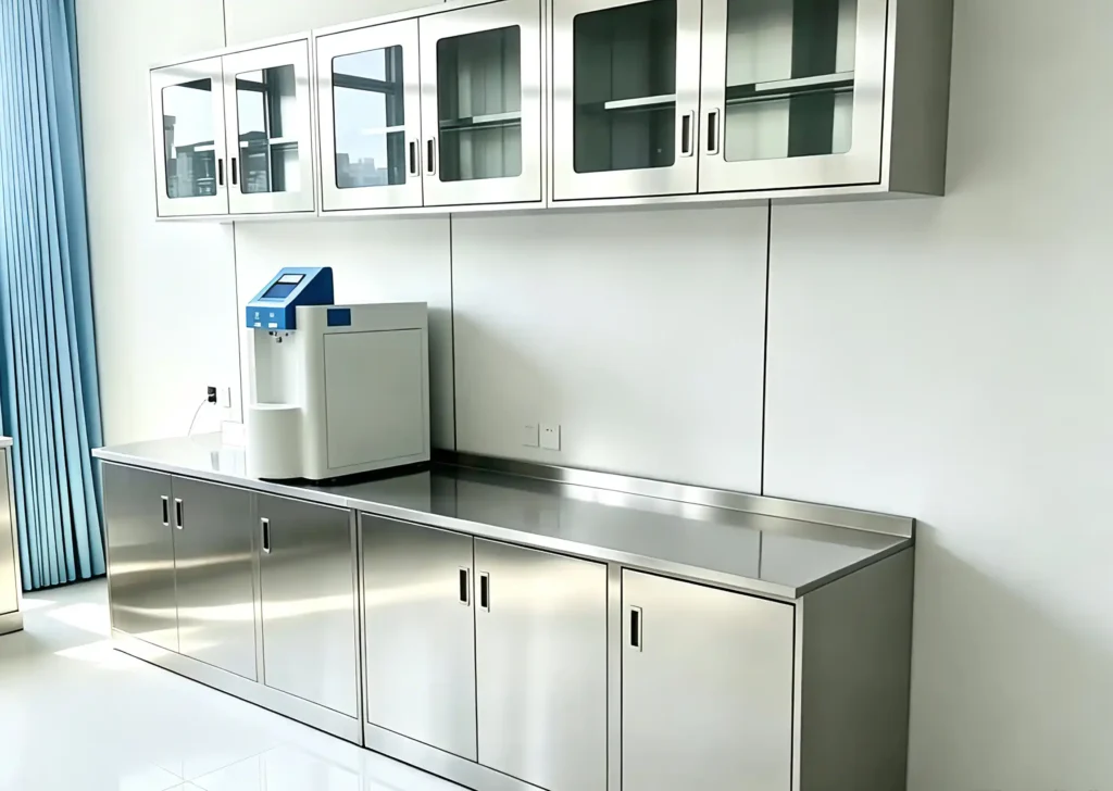 Stainless Steel Workbench With Overhead Cabinets