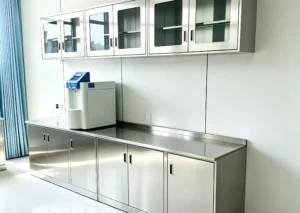 Stainless Steel Workbench With Overhead Cabinets